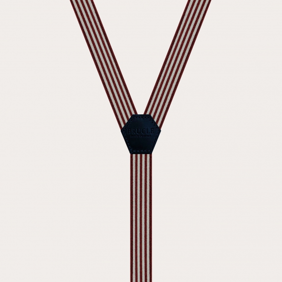 Unisex Y-shaped suspenders for kids and teens with stripes, burgundy and pearl