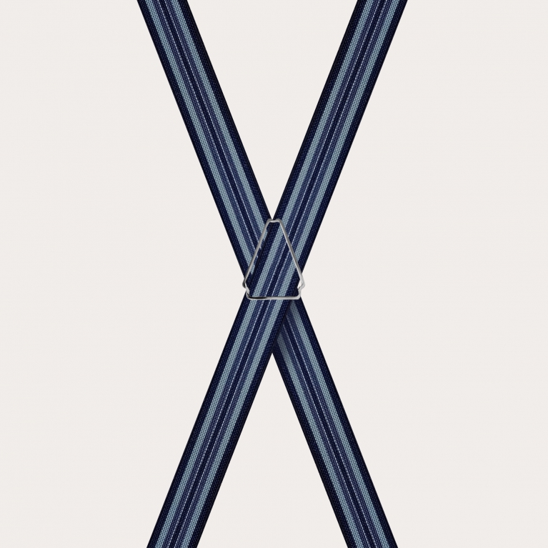 Gestreifte elastische Hosenträger in X-Form, Blau- und Hellblautöne