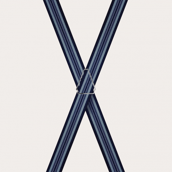 BRUCLE Gestreifte elastische Hosenträger in X-Form, Blau- und Hellblautöne