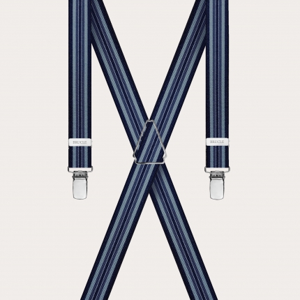 Striped elastic X-shaped braces, blue and light blue tones
