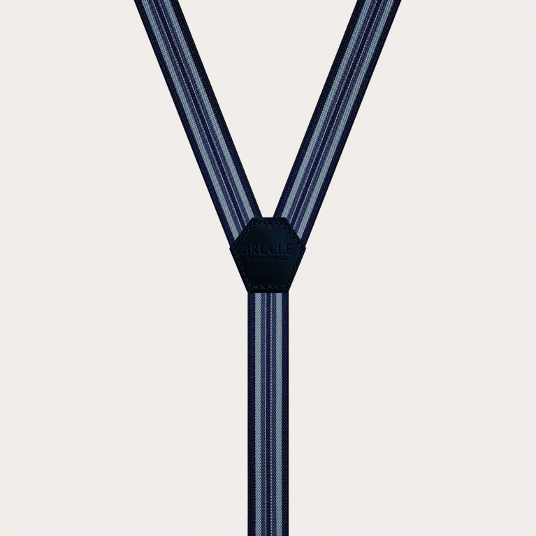 Tirantes finos en forma de Y para hombre y mujer con rayas, azul y celeste