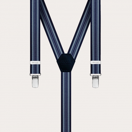 Bretelles fines en Y pour homme et femme à rayures, bleu et bleu clair