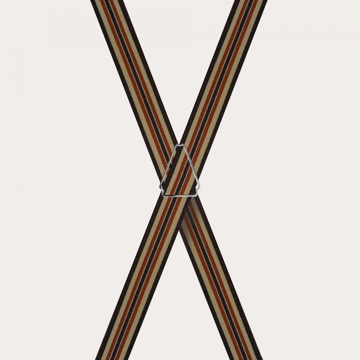 BRUCLE Striped elastic X-shaped suspenders, brown and khaki