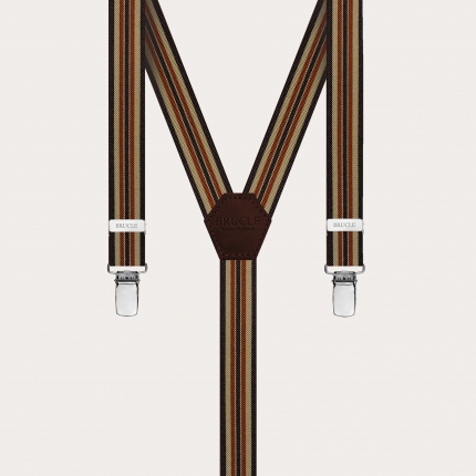 Y-förmige dünne Hosenträger für Männer und Frauen mit Streifen, braun und khaki