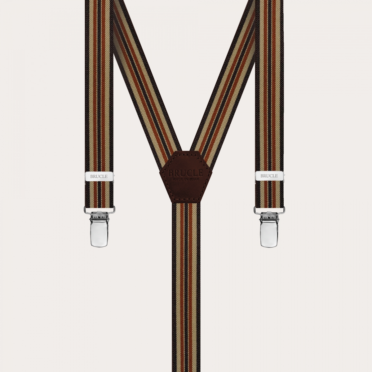 BRUCLE Y-förmige dünne Hosenträger für Männer und Frauen mit Streifen, braun und khaki