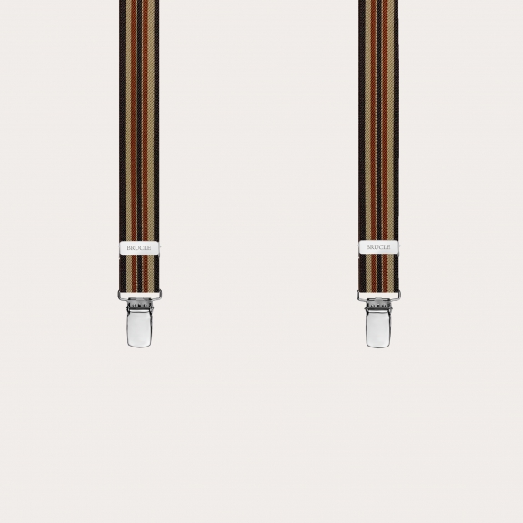 BRUCLE Striped suspenders for children and young adults, brown and khaki