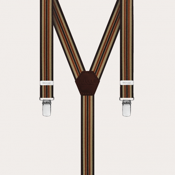 BRUCLE Striped suspenders for children and young adults, brown and khaki