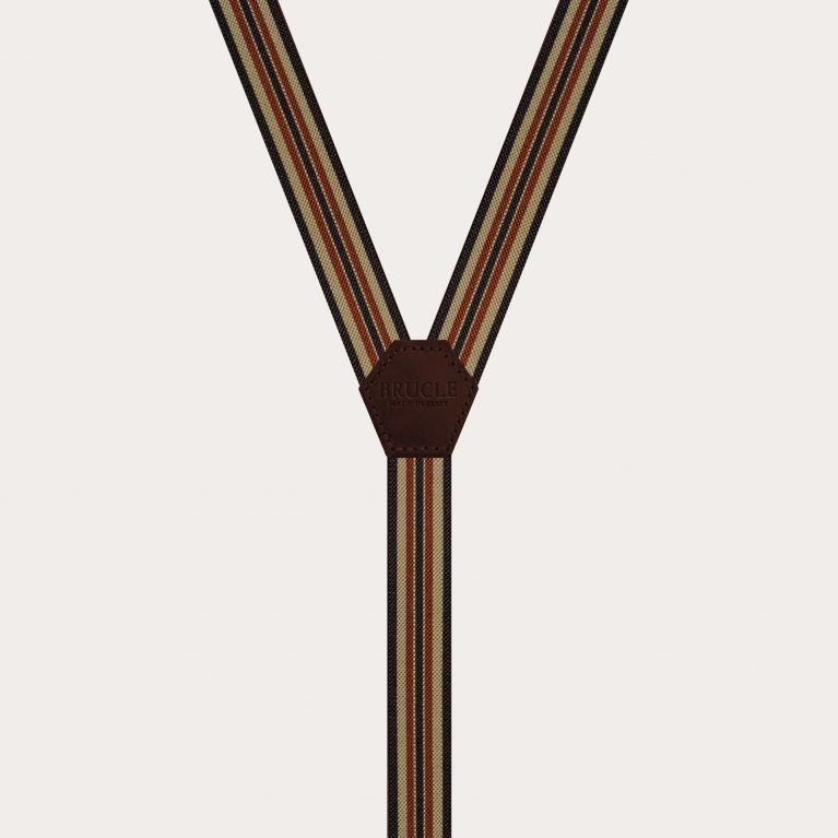 Striped suspenders for children and young adults, brown and khaki