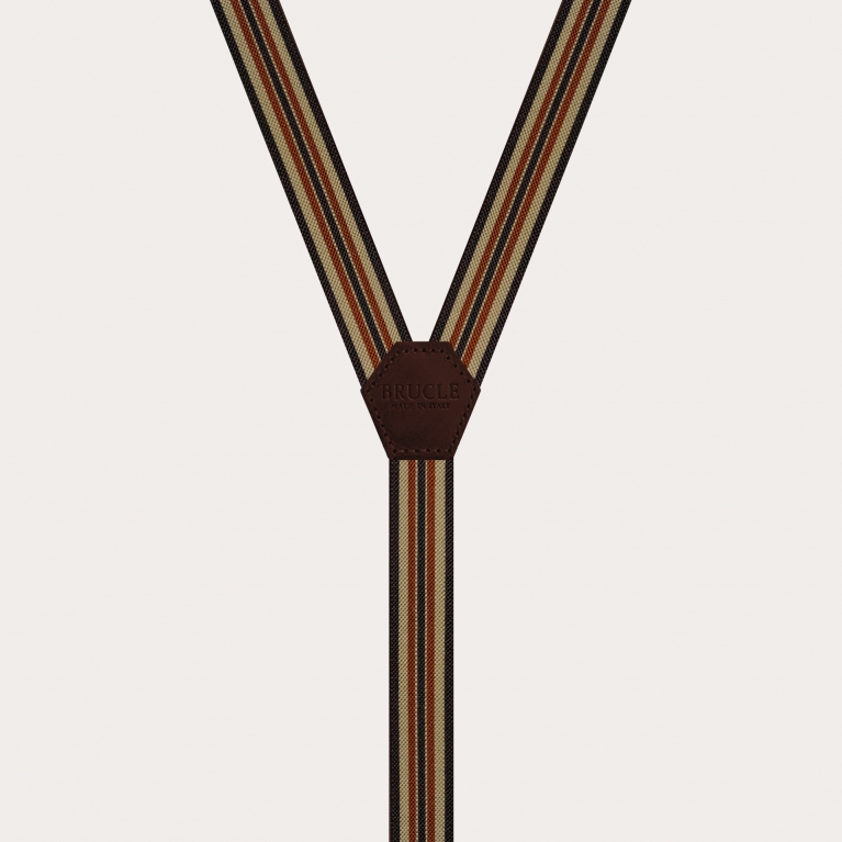 Striped suspenders for children and young adults, brown and khaki