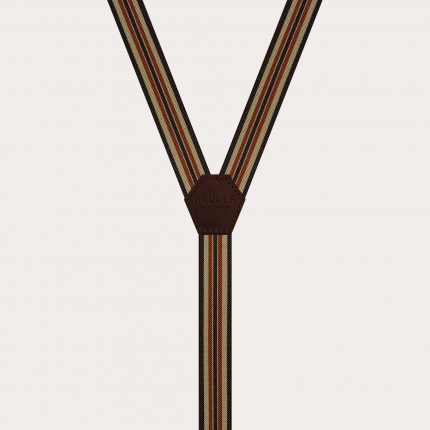Striped suspenders for children and young adults, brown and khaki