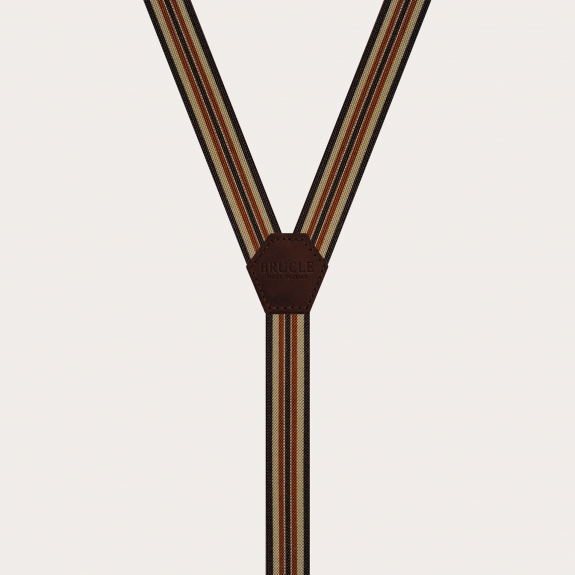 BRUCLE Striped suspenders for children and young adults, brown and khaki