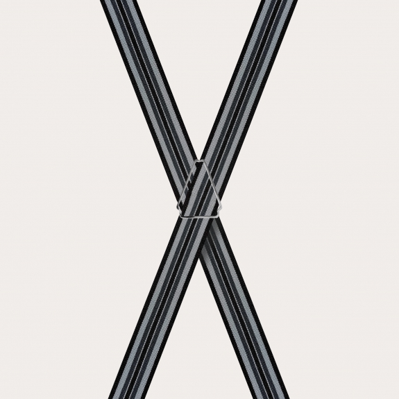 BRUCLE Stylische gestreifte Hosenträger in X-Form in Schwarz- und Grautönen