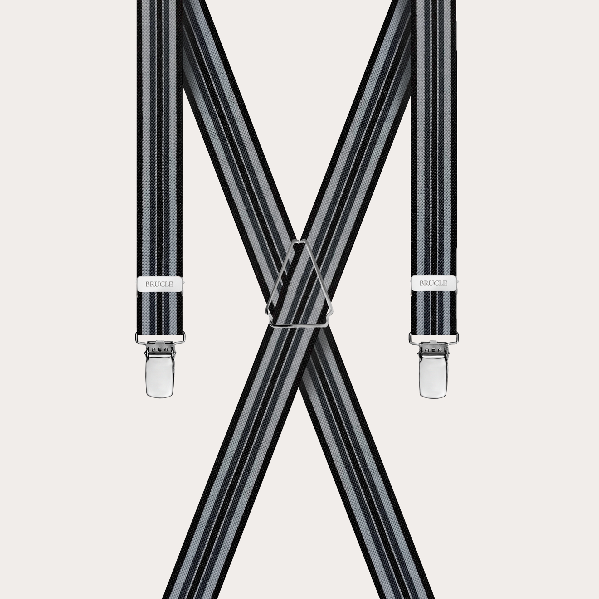 BRUCLE Bretelles élégantes en forme de X à rayures, tons noirs et gris