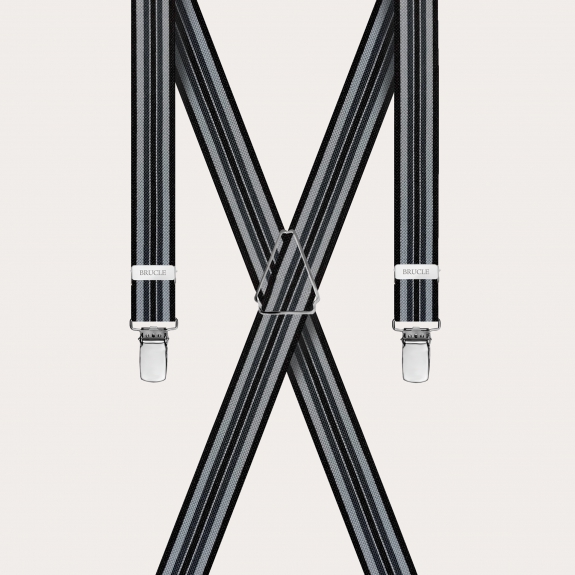 BRUCLE Stylische gestreifte Hosenträger in X-Form in Schwarz- und Grautönen