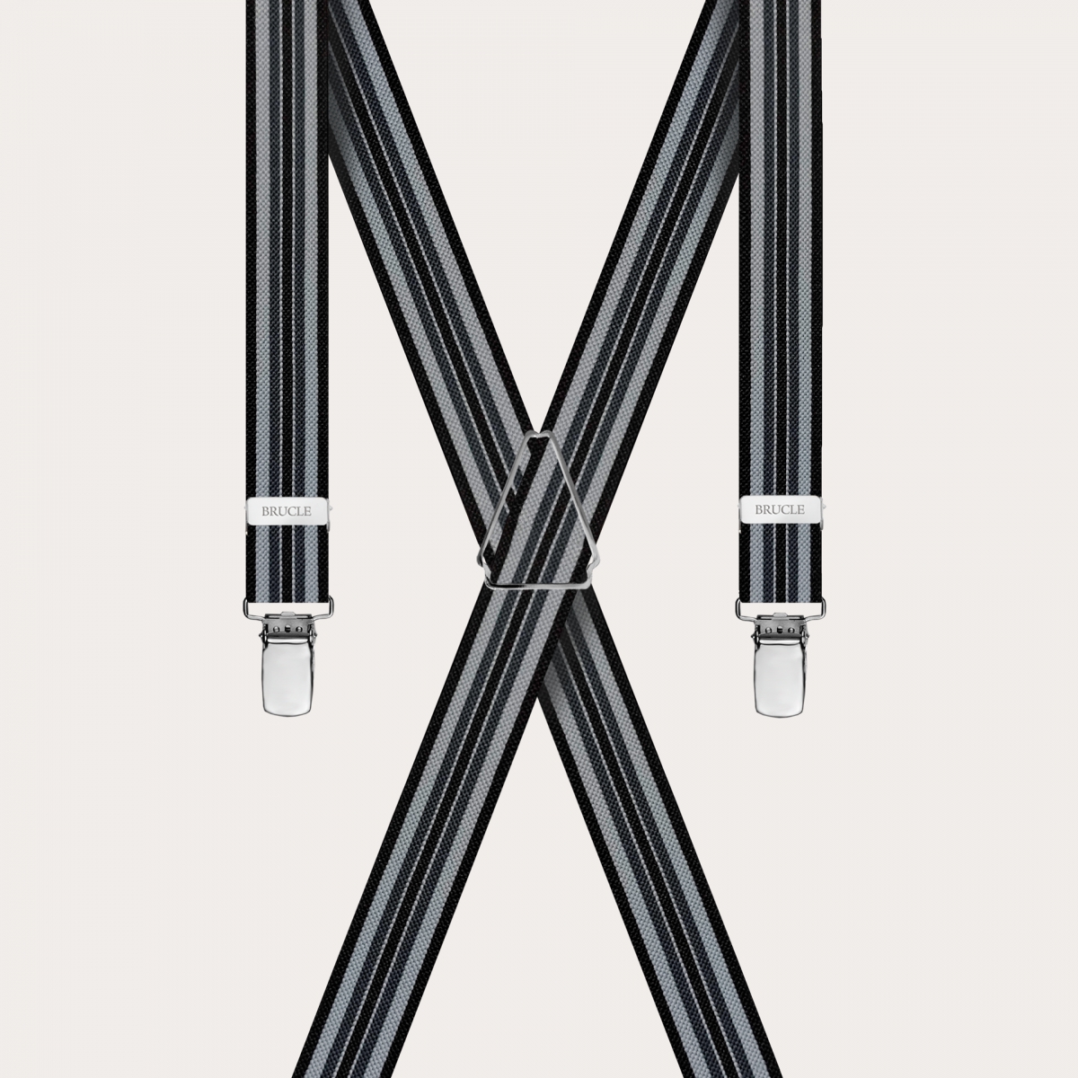 BRUCLE Stylische gestreifte Hosenträger in X-Form in Schwarz- und Grautönen