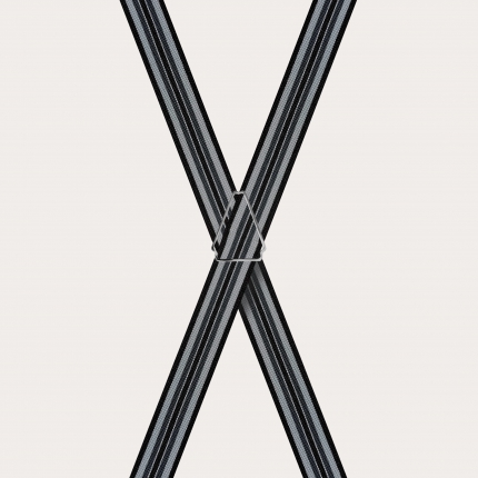 Thin X-shaped suspenders for children and teenagers, black and grey stripes