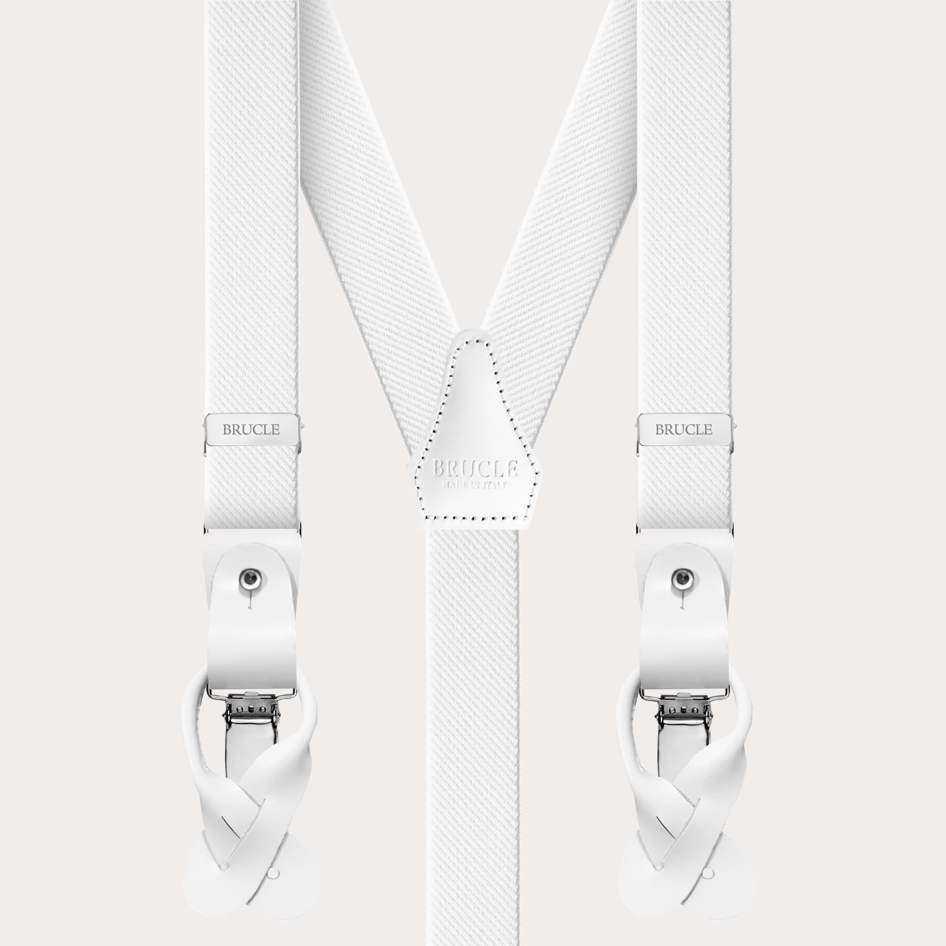 BRUCLE Elegant double use elastic suspenders, white