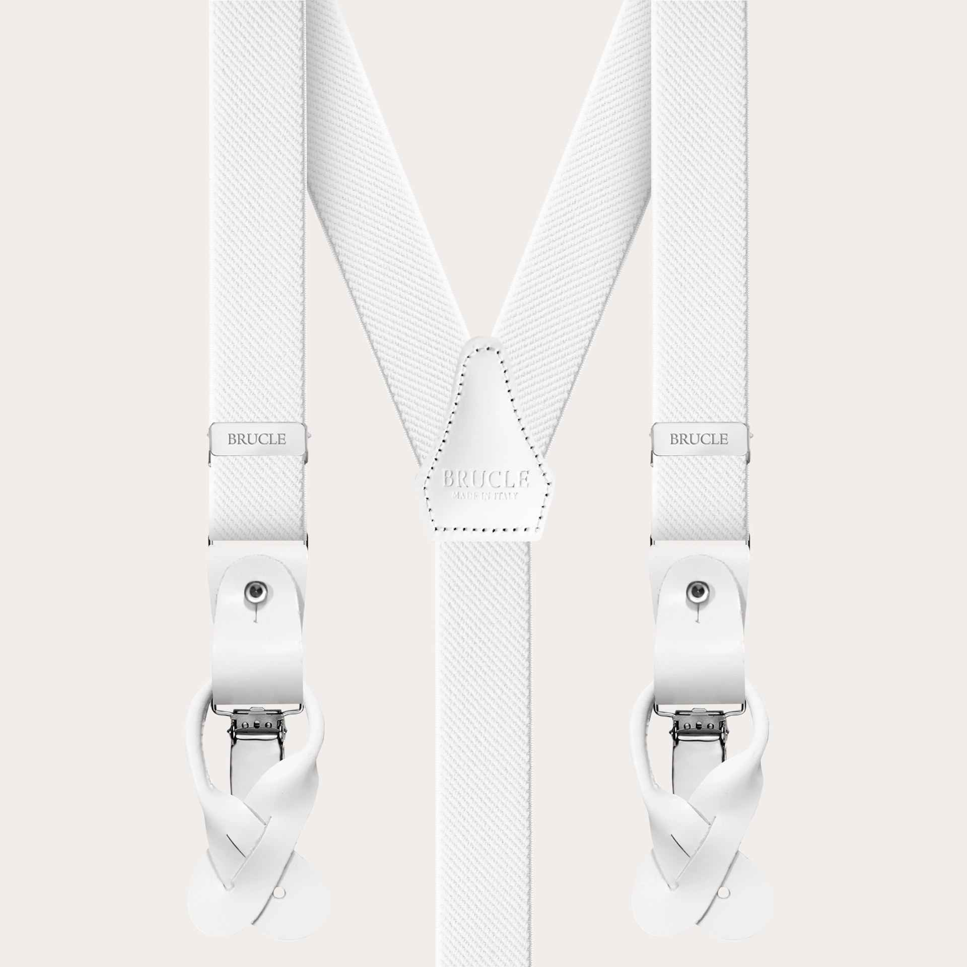 BRUCLE Eleganti bretelle elastiche doppio uso, bianco
