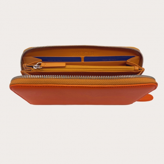 Geldbörse mit umlaufenden Reißverschluss orange saffiano