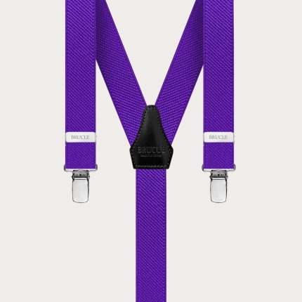Thin unisex Y-shaped suspenders with clips, purple