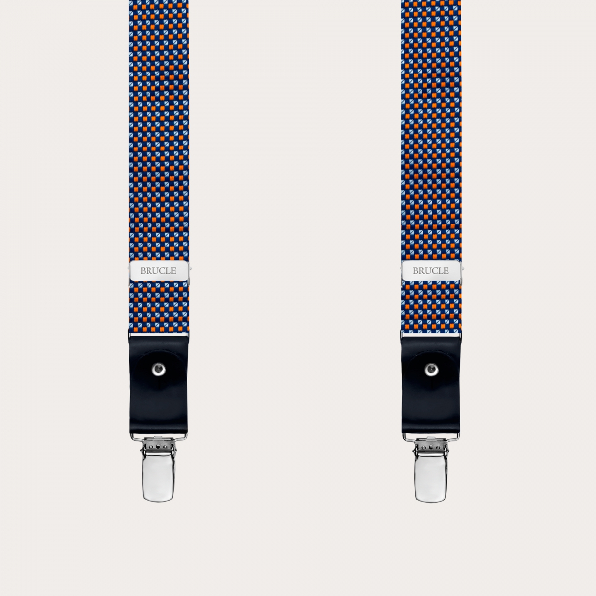 BRUCLE Thin suspenders in multicolored geometric patterned silk