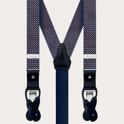 Thin suspenders in multicolored geometric patterned silk
