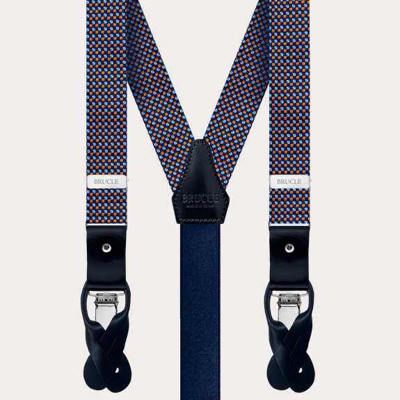 BRUCLE Thin suspenders in multicolored geometric patterned silk
