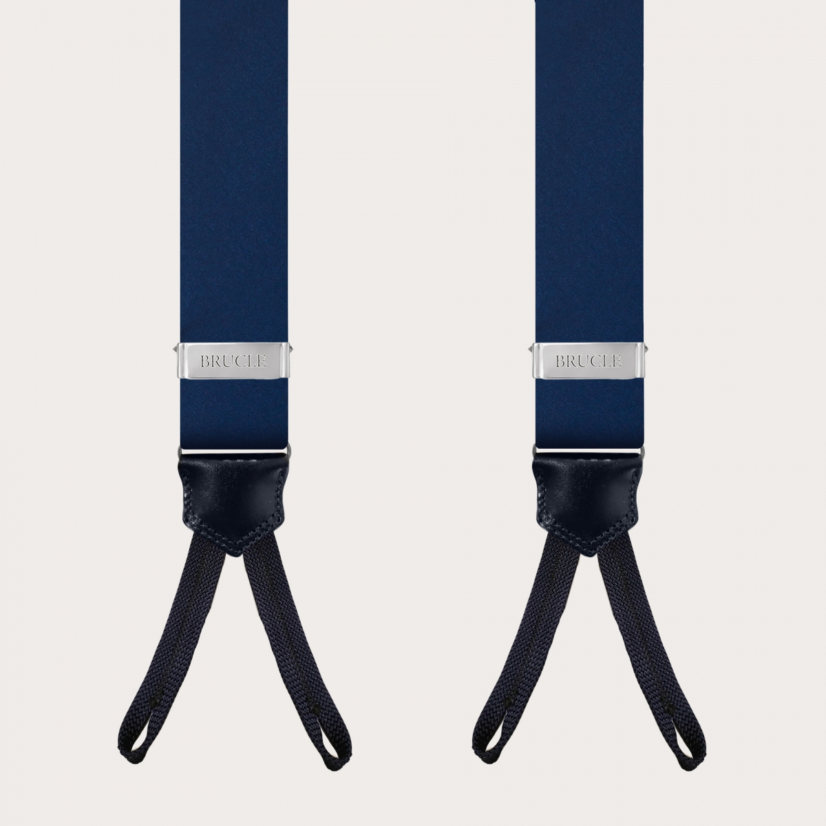 BRUCLE Suspenders with buttonholes in blue silk satin