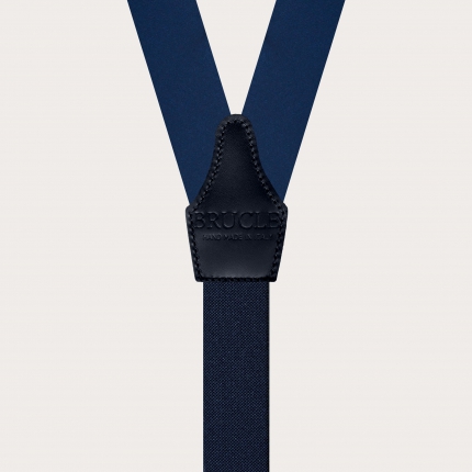 Suspenders with buttonholes in blue silk satin
