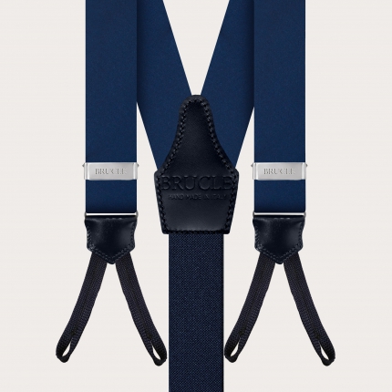 Suspenders with buttonholes in blue silk satin