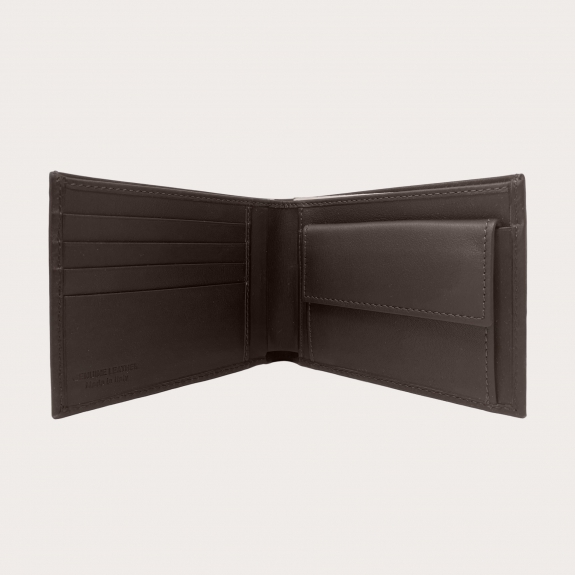 BRUCLE Cartera de hombre elegante con monedero, marrón oscuro