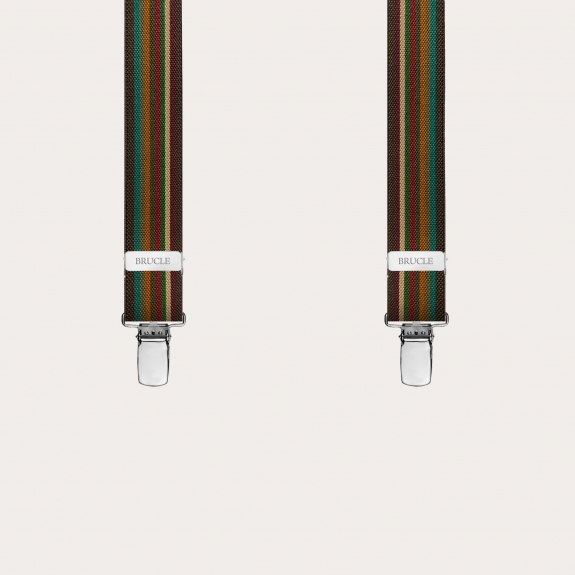 BRUCLE Narrow Y-shaped braces with multicolored stripes, shades of brown