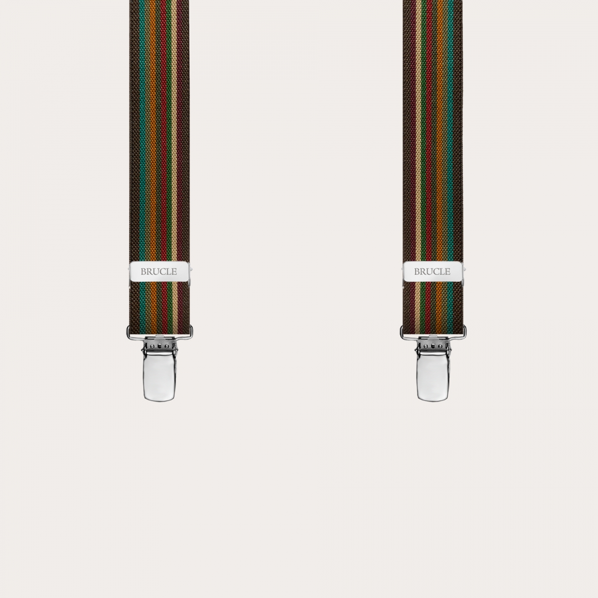 BRUCLE Narrow Y-shaped braces with multicolored stripes, shades of brown