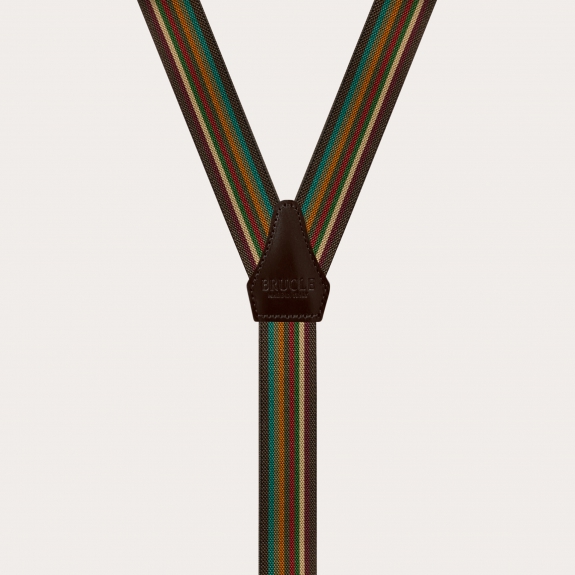 BRUCLE Schmale Hosenträger in Y-Form mit mehrfarbigen Streifen in Brauntönen