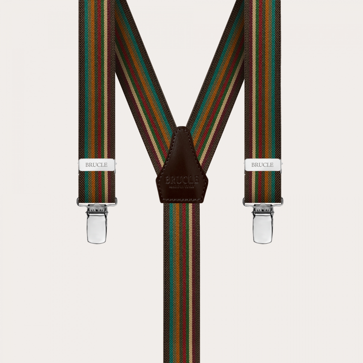 BRUCLE Narrow Y-shaped braces with multicolored stripes, shades of brown