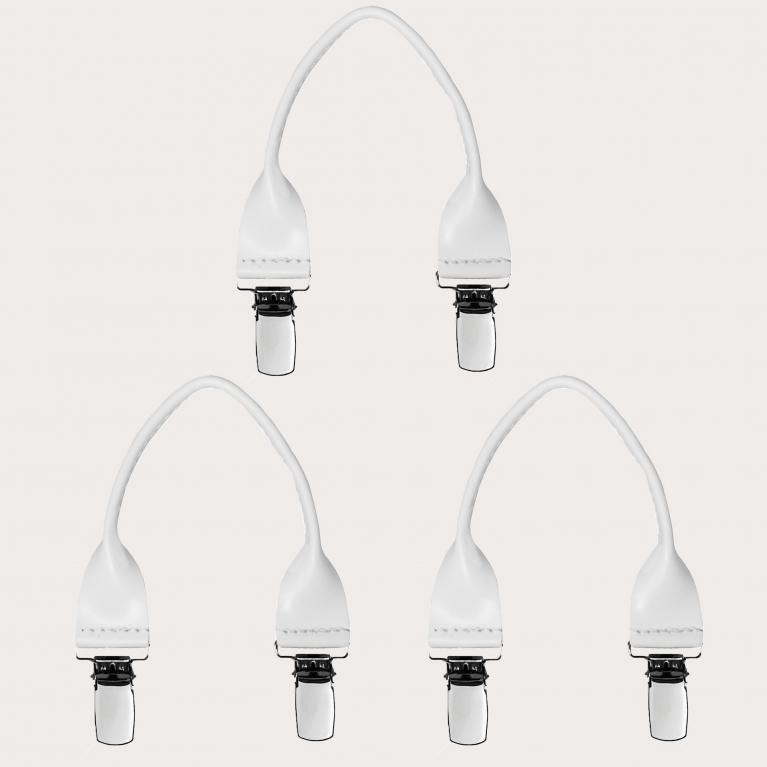 Leather buttonhole braces with clips, 3 pieces, white