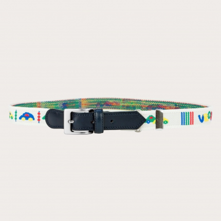 White children's belt with toy cars