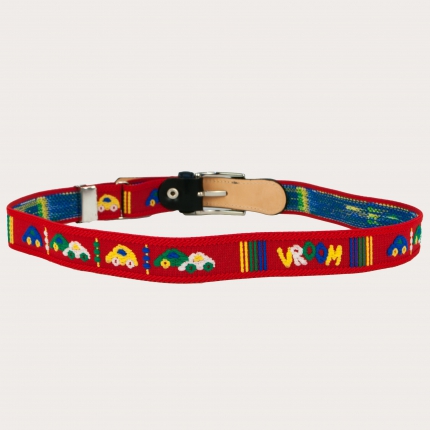 Red children's belt with toy cars