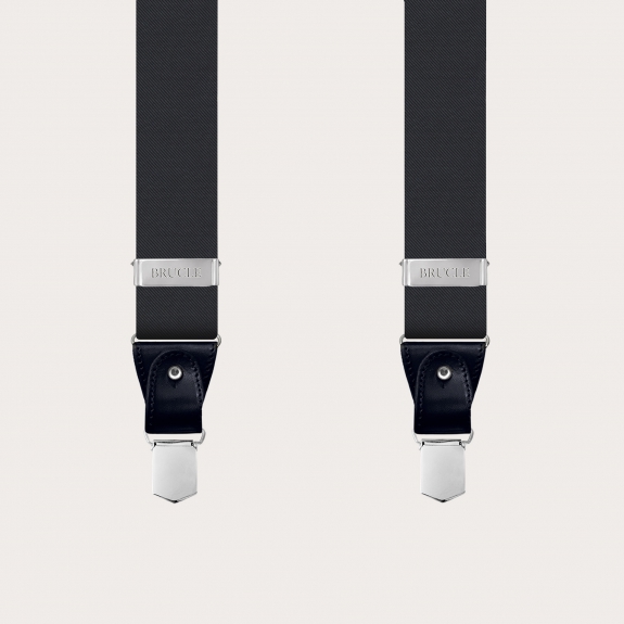 BRUCLE Refined suspenders in slate grey silk