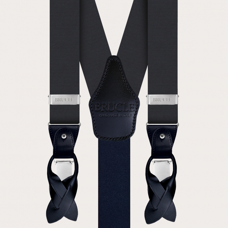 Set of suspenders and bow tie in elegant slate grey silk