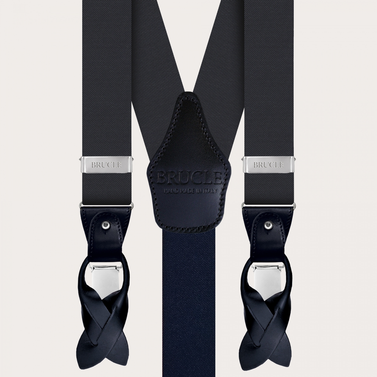 BRUCLE Set of suspenders and bow tie in elegant slate grey silk