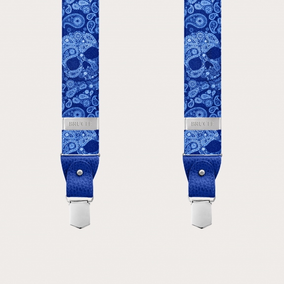 BRUCLE Blue double-use braces with blue skulls pattern