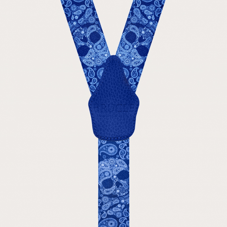 Blue double-use braces with blue skulls pattern