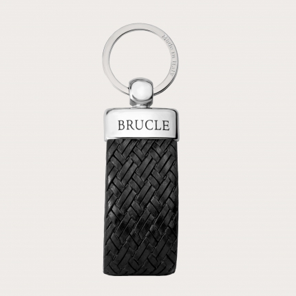 Genuine leather intrecciato keychain black