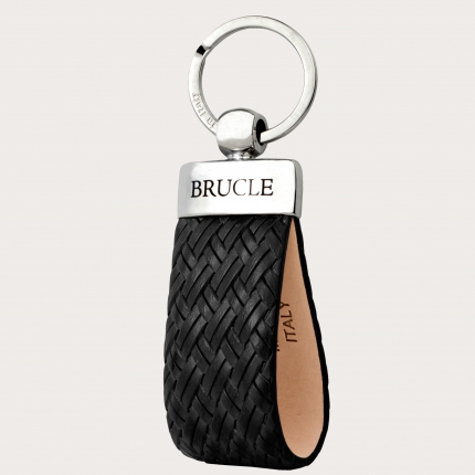 Genuine leather intrecciato keychain black