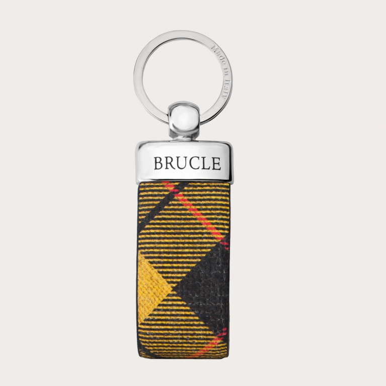 Genuine tartan Leather keychain yellow