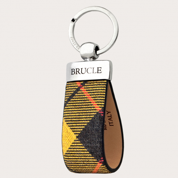 BRUCLE Genuine tartan Leather keychain yellow