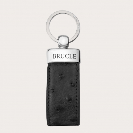 Genuine leather keychain black print ostrich