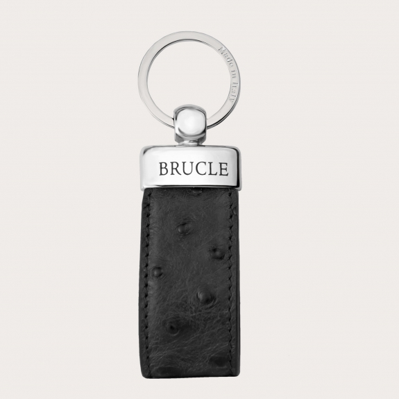 BRUCLE Porte clés noir imprimé autruche