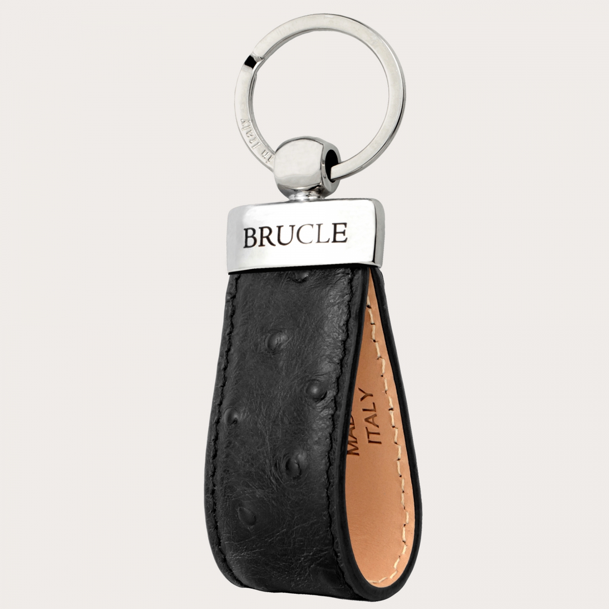 BRUCLE Genuine leather keychain black print ostrich